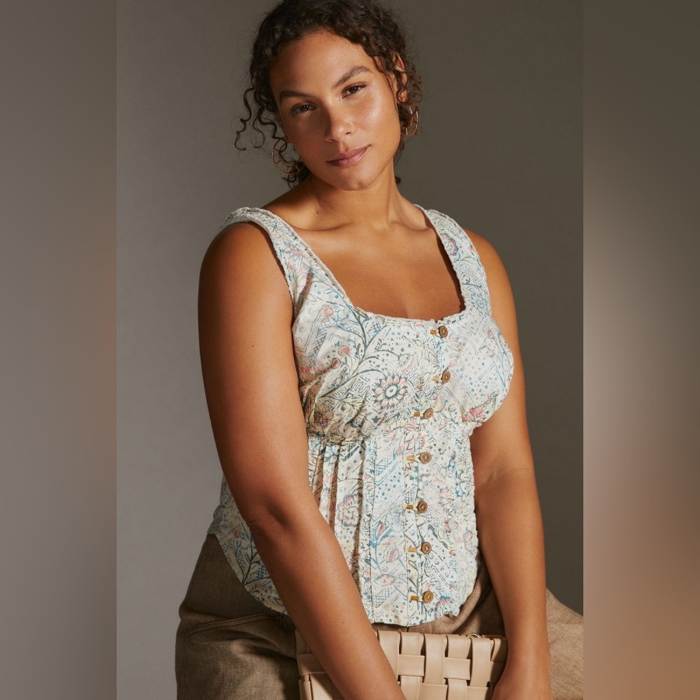 Anthropologie Blue and Cream Bustier Tank Top